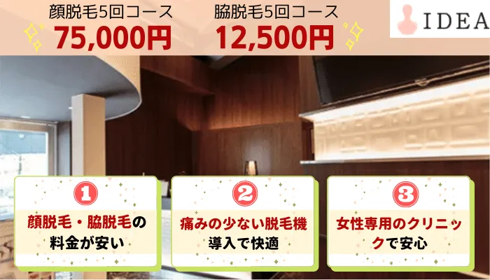 イデア美容皮膚科クリニック比較顔・脇脱毛