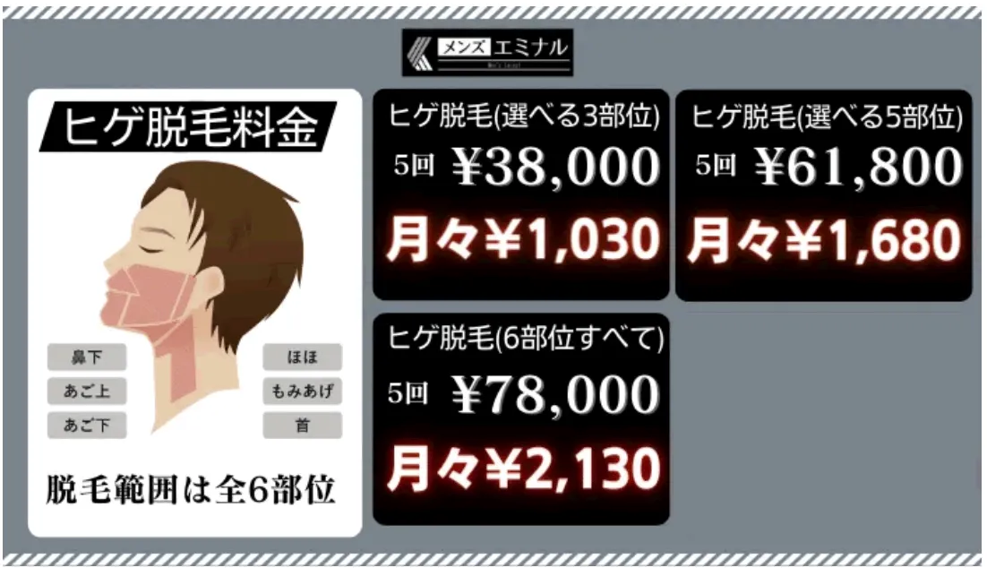 メンズエミナルデビュープランヒゲ脱毛料金