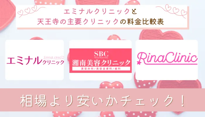 エミナルクリニックと天王寺の主要クリニック料金比較表