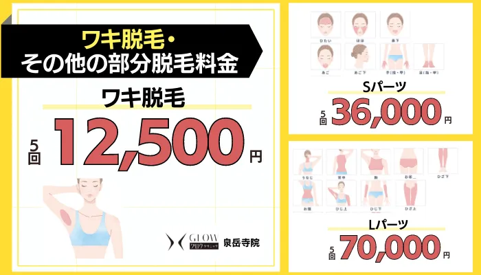 グロウクリニック 泉岳寺ワキ脱毛・その他脱毛料金