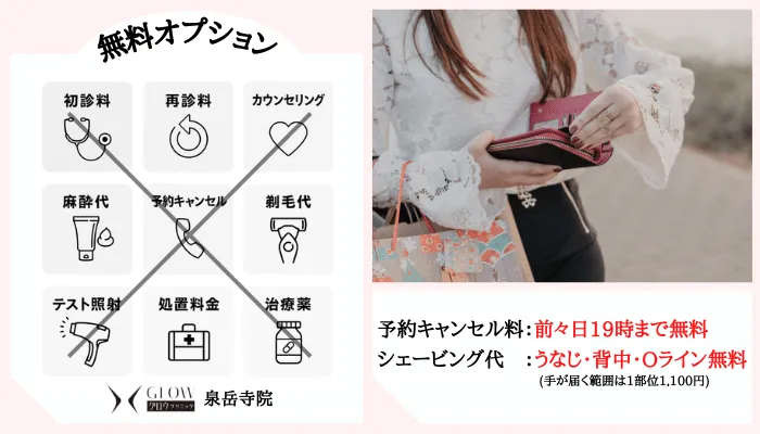 医療脱毛 泉岳寺駅・白金高輪駅グロウクリニック泉岳寺院オプション料金