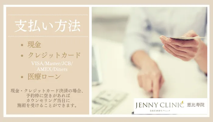 ジェニークリニック恵比寿院支払い方法