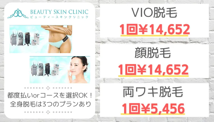 ビューティースキンクリニック比較都度払い
