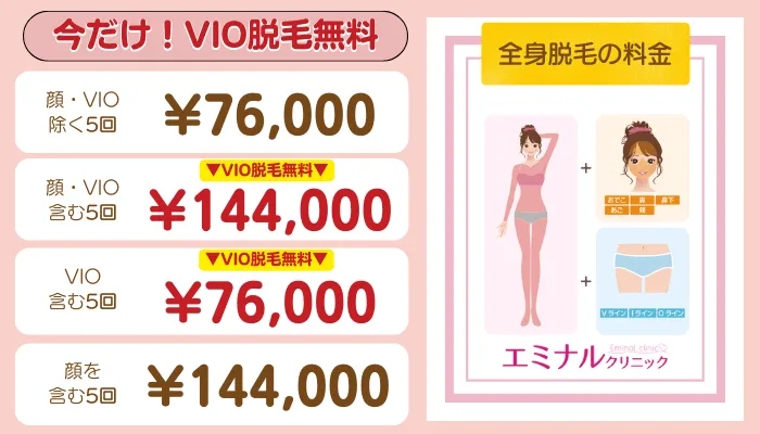 エミナルクリニック全身脱毛料金A地域