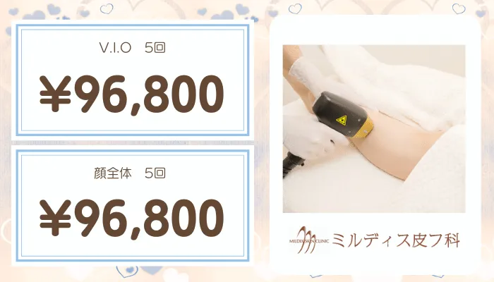 ミルディス皮フ科比較おすすめプランVIO・顔