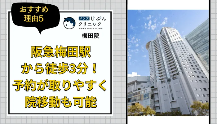 メンズじぶんクリニック梅田おすすめ理由5