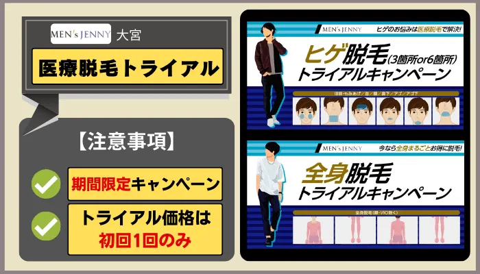 メンズジェニー大宮医療脱毛トライアル