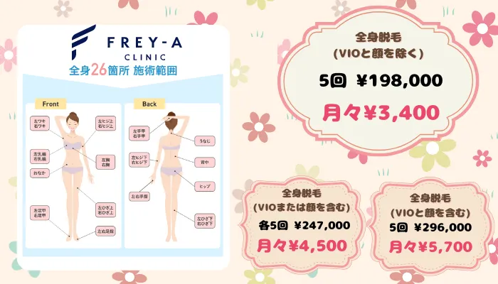 フレイアクリニック全身比較料金左