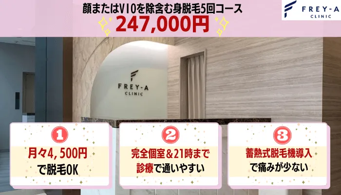 フレイアクリニック顔またはVIOを含む全身比較