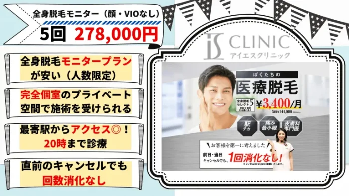 アイエスクリニック全身脱毛メンズ