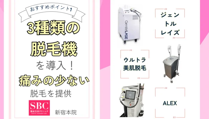 湘南美容クリニック新宿本院で使用する3つの脱毛機