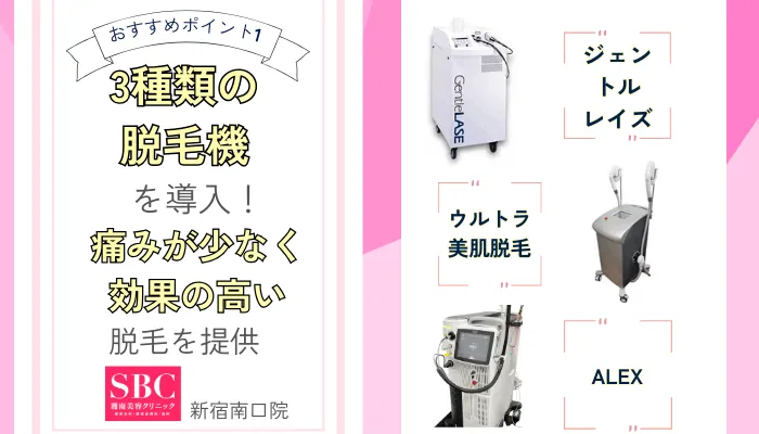 南美容クリニック新宿南口院で使用する3つの脱毛機