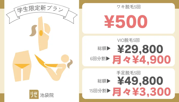 リゼクリニック池袋学生限定新プラン料金
