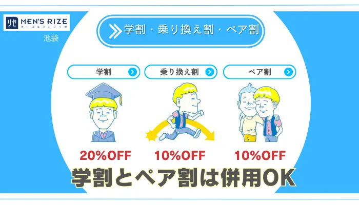 メンズリゼ池袋学割・乗り換え割・ペア割