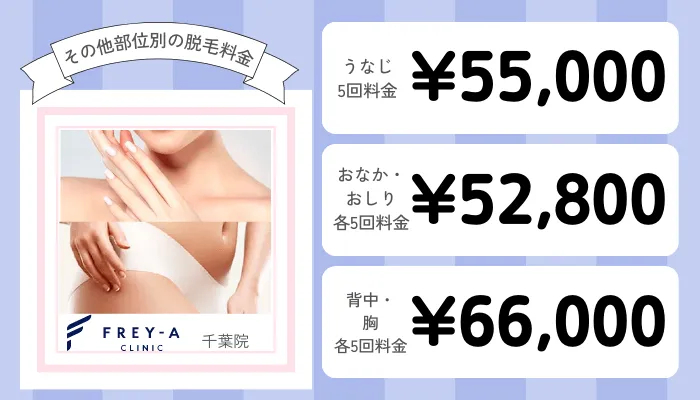 フレイアクリニック千葉その他部位別の脱毛料金